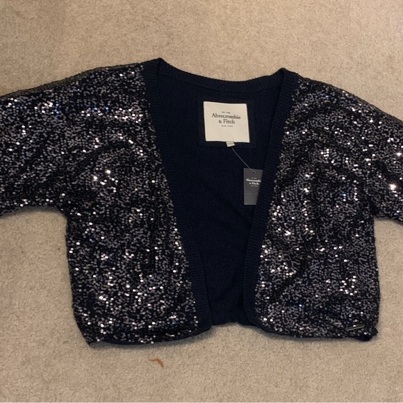 Abercrombie & Fitch Womens Navy Sparkling Crop Cardigan. New with tags, Large. - Picture 5 of 5